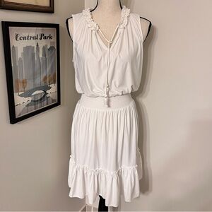 Cabana Life White Smocked Waist Ruffle Hem Sleeveless Dress – Size M